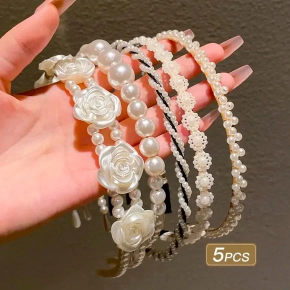 Accessories | Elegant Pearl And Floral Headband 5 Pcs Set  display picture 2